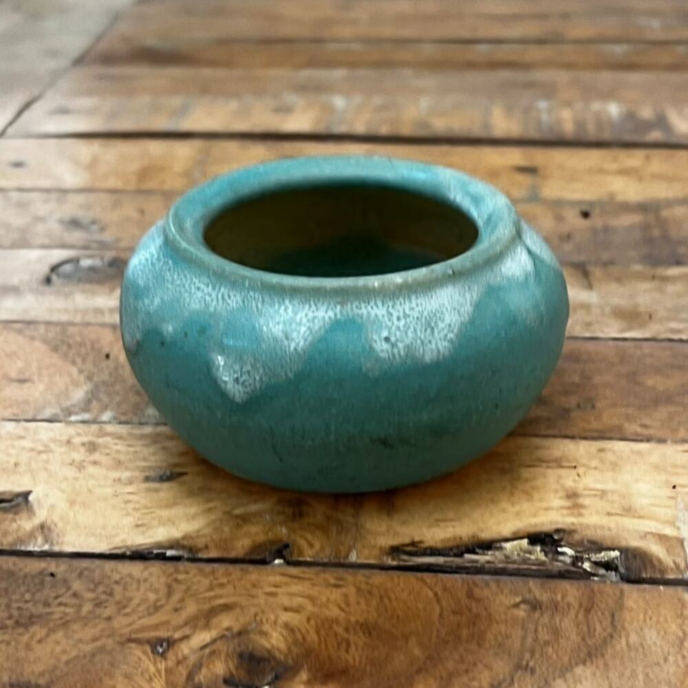 Studio Art Vase Round 3.5" Clay Blue Drip Speckled Matte